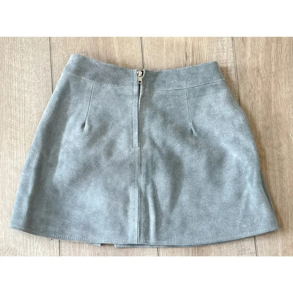 NEW UNDERSTATED LEATHER x FREE PEOPLE GRAY SUEDE BUCKLE MINI SKIRT RETRO SZ XS